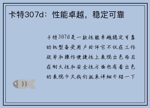卡特307d：性能卓越，稳定可靠