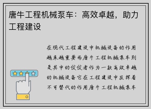唐牛工程机械泵车：高效卓越，助力工程建设